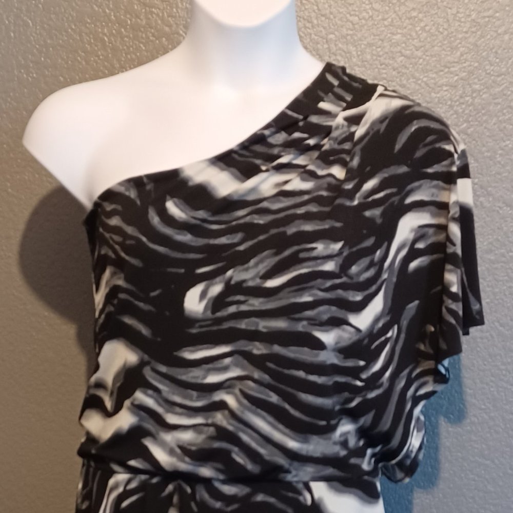 Enfocus Studio One-Shoulder Black and White Zebra Print Dress